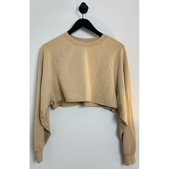 ALO YOGA Double Take Raglan-sleeve Cropped Sweatshirt in Putty Size Small - Picture 2 of 6